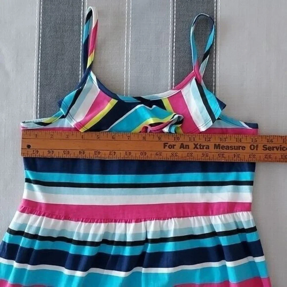 Girls XL 14-16 Striped Ruffle Sundress Multicolor Cotton Knit Beach Casual